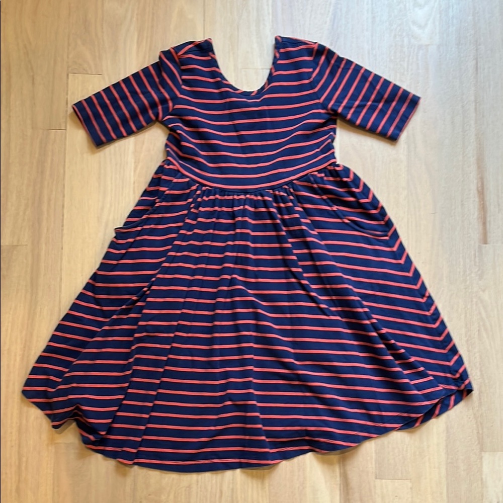 Hanna Andersson Navy&Coral Fit&Flare Skater Twirl Dress w/ Pockets! 120cm/sz6-7